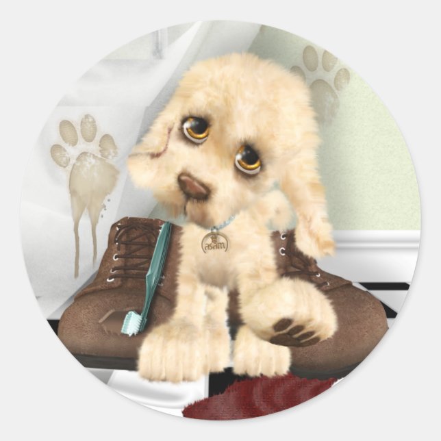 Pegatina Redonda Mucky Pup (Anverso)