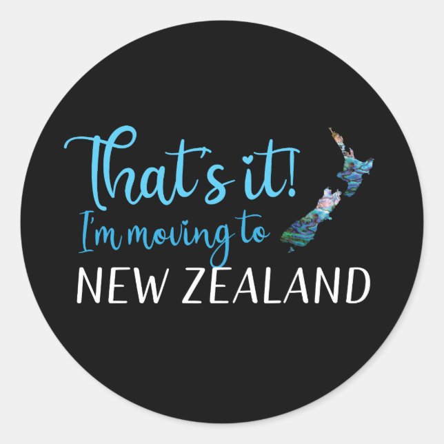 PEGATINA REDONDA MUDARSE A NUEVA ZELANDA KIWI PAUA (Anverso)