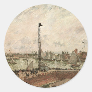 Pegatina Redonda Muelle de Pilotos, Le Havre, Brumoso de Camille Pi