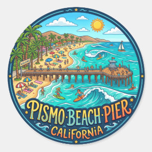 Pegatina Redonda Muelle de Pismo Beach EE. UU.