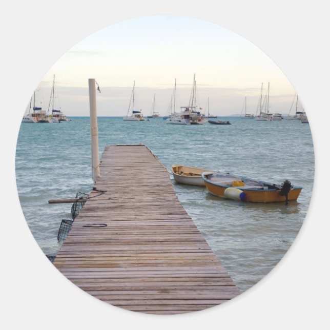 Pegatina Redonda Muelle y trampas para langostas (Anverso)