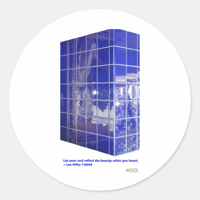 Pegatina Redonda Muelles calientes, Tile azul de CA Tile Reflection (Anverso)