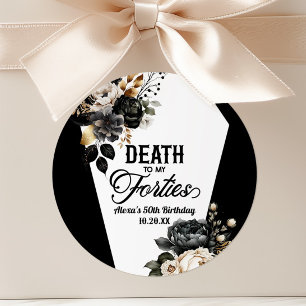 Pegatina Redonda Muerte a mis cuarenta florales Cumpleaños 50