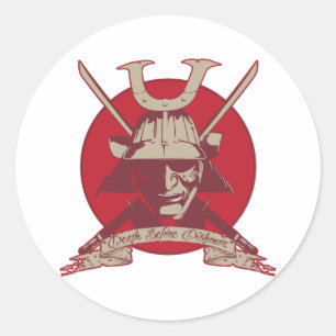 Pegatina Redonda Muerte antes del deshonor Samurai