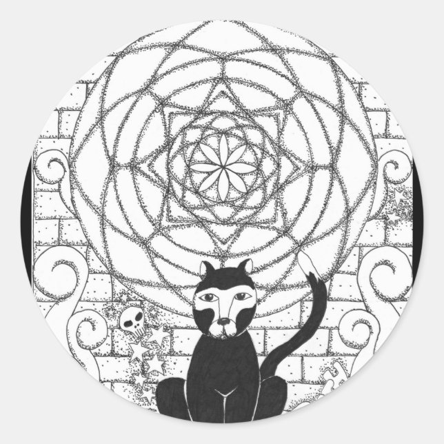 Pegatina Redonda Muerte - Gatito del Apocalipsis (Anverso)
