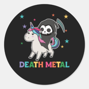 Pegatina Redonda Muerte Metalizado: Unicornio muere en paro