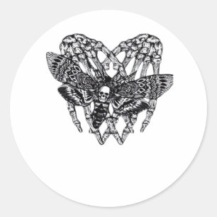 Pegatina Redonda Muerte Moth Classic - Corazón de mano de esqueleto