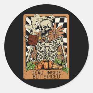 Pegatina Redonda Muerto dentro pero picado Skeleton Groovy Hallowee