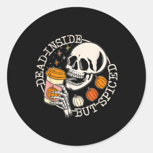 Pegatina Redonda Muertos Dentro Pero Calavera De Calabaza En Picadu