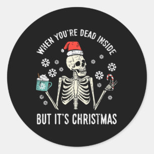 Pegatina Redonda Muertos Dentro Pero Sus Navidades Esbozan Café Xma