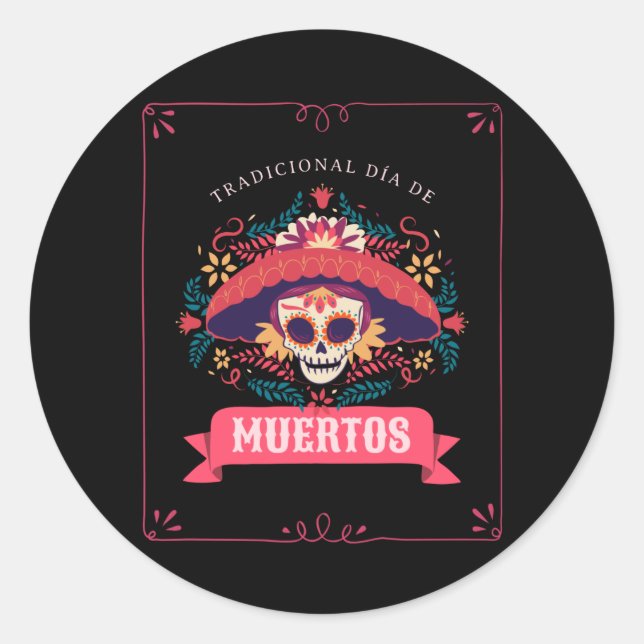 Pegatina Redonda Muertos: Día de los muertos (Anverso)