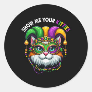 Pegatina Redonda Muéstrame tu gatito kitano mardi gras