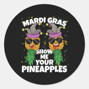 Pegatina Redonda Muéstrame tu piña Swinger Mardi Gras Pineapp