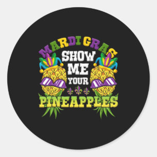 Pegatina Redonda Muéstrame tu piña Swinger Mardi Gras Pineapp