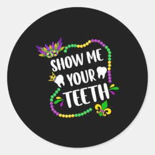 Pegatina Redonda Muéstrame tus dientes Mardi Gras Divertidos niños 