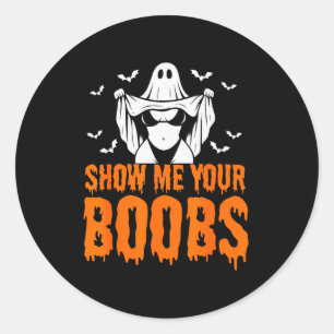 Pegatina Redonda Muéstrame tus S, Humor de Halloween de Fantasmas D