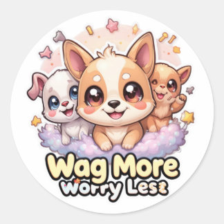Pegatina Redonda Mueve Más Preocúpate Menos Perrito Adorable Arte d