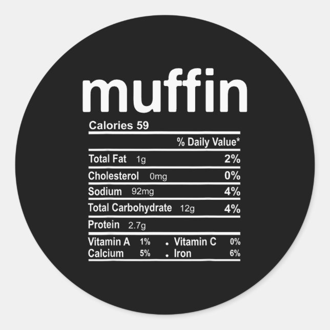 Pegatina Redonda Muffin Nutrition Facts Funny Thanksgiving Christma (Anverso)