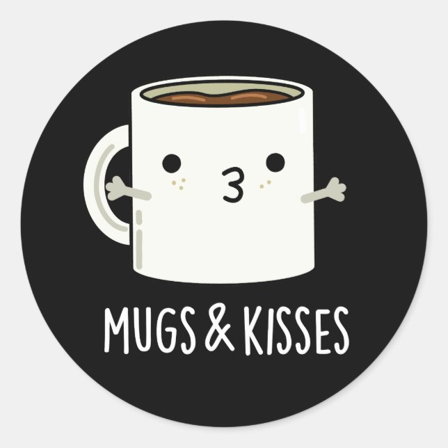 Pegatina Redonda Mugs And Kiss Graciosos Mug Pun Dark BG (Anverso)