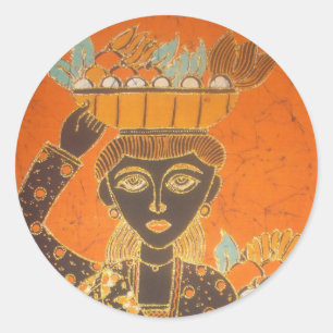 Pegatina Redonda Mujer africana con imagen de cesta