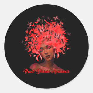 Pegatina Redonda Mujer africana negra afro mariposa cinta roja cora
