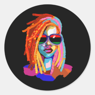 Pegatina Redonda Mujer africana Reina negra arte historia negra jun