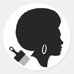 PEGATINA REDONDA MUJER AFRO EN BLANCO Y NEGRO