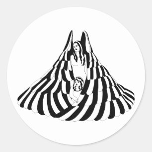 Pegatina Redonda Mujer ángel guardiana con arte de niña