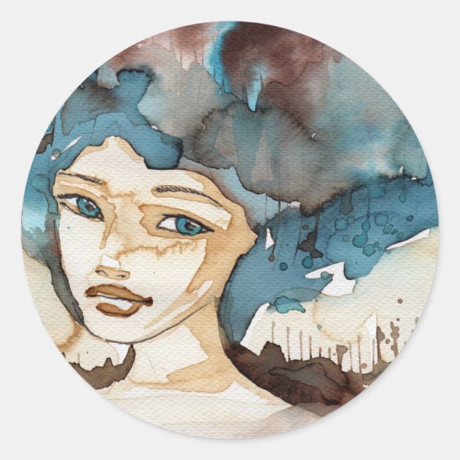 Pegatina Redonda Mujer azul (Anverso)