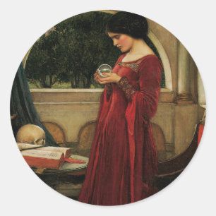 Pegatina Redonda Mujer Bola de Cristal Pintura de Waterhouse
