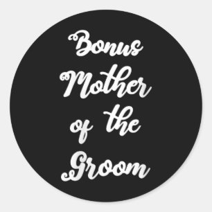 Pegatina Redonda Mujer Bonus Mamá Del Groom Cute Mano Escrito De