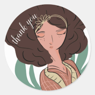 Pegatina Redonda Mujer Chic Amante de las Plantas Bloguera Gracias
