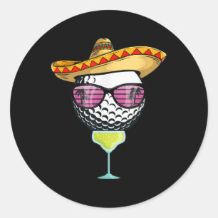 Pegatina Redonda Mujer Cinco De Mayo Golf Ball Con Sombrero Margar