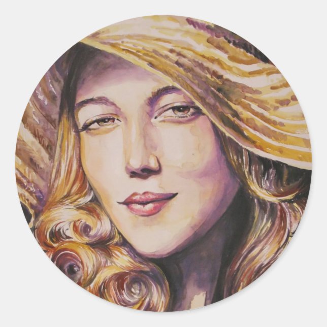 Pegatina Redonda Mujer con gorra (Anverso)