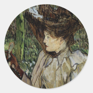Pegatina Redonda Mujer con guantes de Toulouse-Lautrec