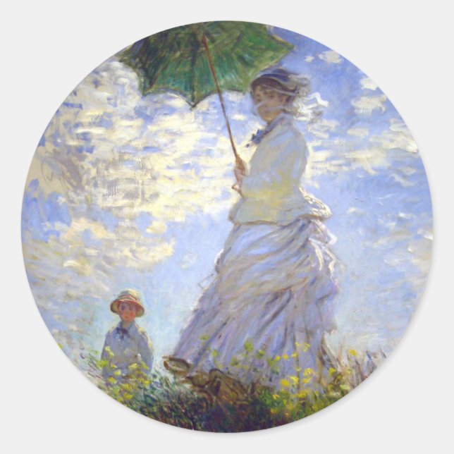 Pegatina Redonda Mujer con parasol de Claude Monet (Anverso)