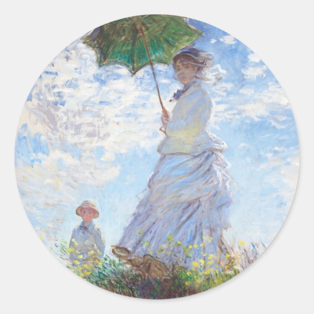 Pegatina Redonda Mujer con parasol de Claude Monet (Anverso)