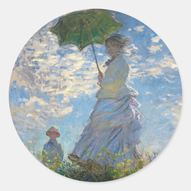 Pegatina Redonda Mujer con parasol - Madame Monet y su hijo (Anverso)