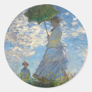 Pegatina Redonda Mujer con parasol - Madame Monet y su hijo