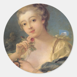 Pegatina Redonda Mujer con un ramo de rosas de Francois Boucher