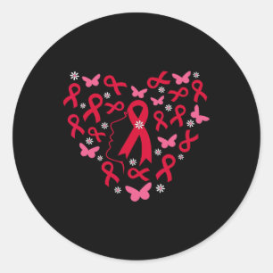 Pegatina Redonda Mujer Corazón Apoyo Guerrera Cáncer de Sangre Cint