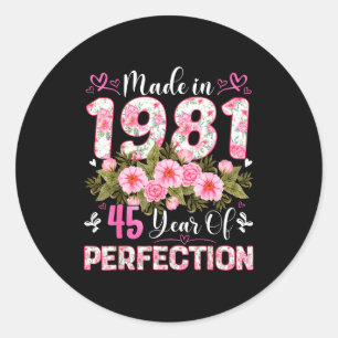 Pegatina Redonda Mujer de 45 años hecha en 1981 floral cumpleaños 4