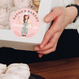 Pegatina Redonda Mujer de Bonito moderna dulce panadería hecha con 