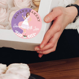 Pegatina Redonda Mujer de Bonito moderna dulce panadería hecha con 