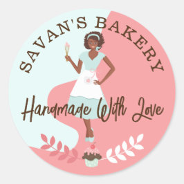 Pegatina Redonda Mujer de Bonito moderna dulce panadería hecha con 