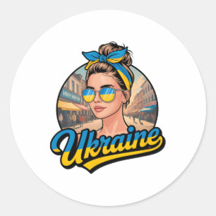 Pegatina Redonda Mujer de estilo retro de Ucrania Gráfico Orgullo c