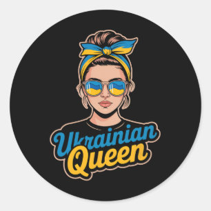 Pegatina Redonda Mujer de estilo retro de Ucrania Gráfico Orgullo c