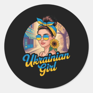 Pegatina Redonda Mujer de estilo retro de Ucrania Orgullo cultural