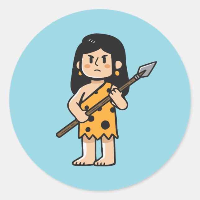 Pegatina Redonda Mujer de las cavernas Oona (Anverso)