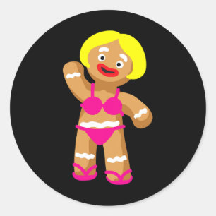 Pegatina Redonda Mujer de pan de jengibre en bikini Navidad en juli